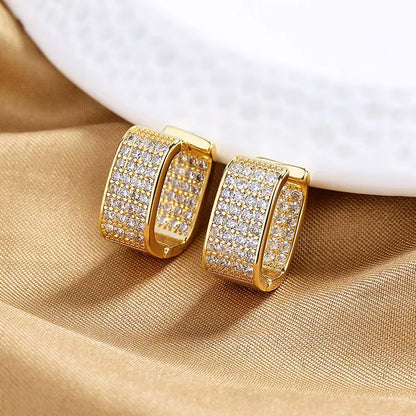 Stainless Steel Gold Silver Color Square Hoop Earrings for Women Luxury Shiny CZ Zircon Geometric Earrings Wedding Jewelry