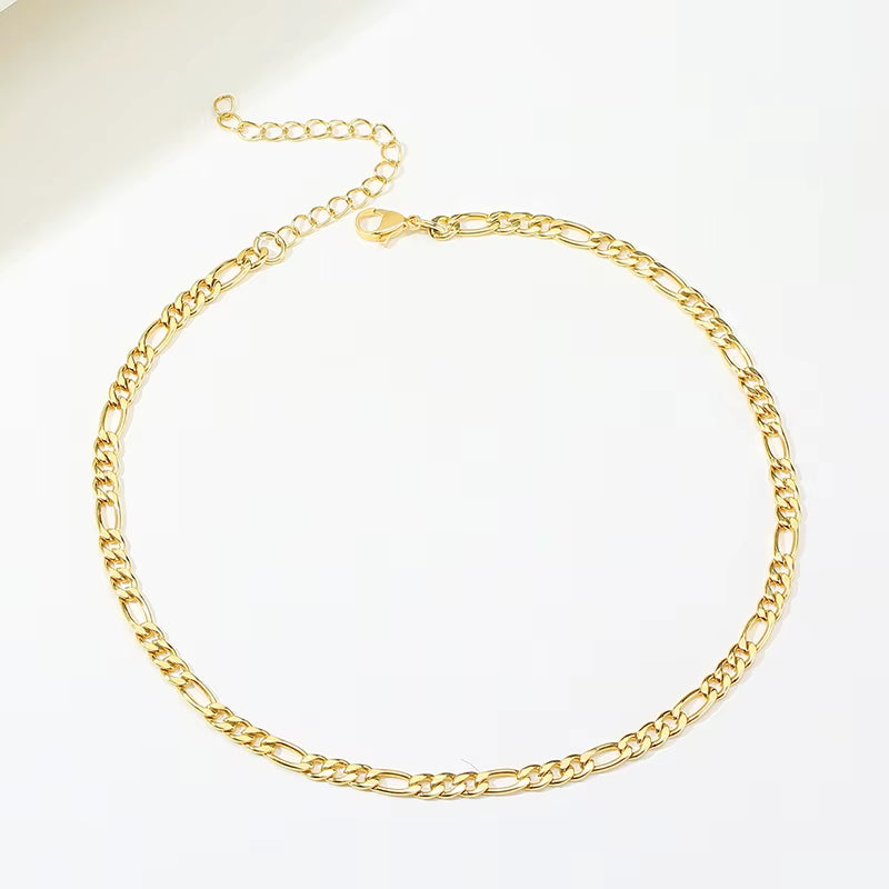 Figaro Chain Necklace Stainless Steel Link Gold Color Choker Necklace Layered Women Girls 14" 18" 20" 24"
