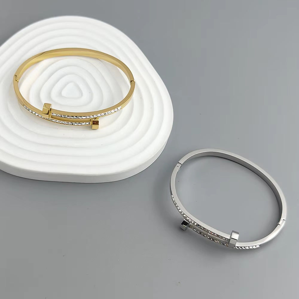 New Nail Zircon Stainless Steel Gold-Plated Bracelet 18K, High Quality Waterproof Couple Bracelet, Wife Gift