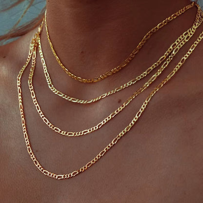 Figaro Chain Necklace Stainless Steel Link Gold Color Choker Necklace Layered Women Girls 14" 18" 20" 24"
