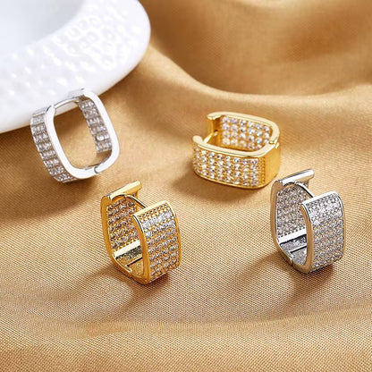 Stainless Steel Gold Silver Color Square Hoop Earrings for Women Luxury Shiny CZ Zircon Geometric Earrings Wedding Jewelry