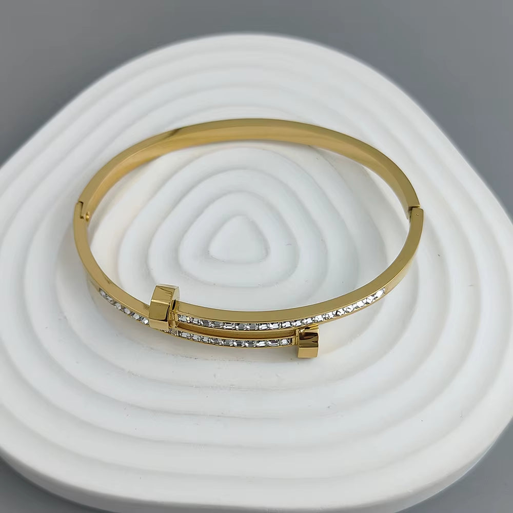 New Nail Zircon Stainless Steel Gold-Plated Bracelet 18K, High Quality Waterproof Couple Bracelet, Wife Gift