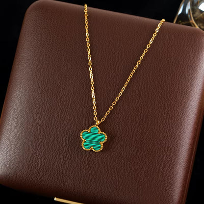 316L Stainless Steel Black Clover Plum Flower Pendant Necklace for Women Fashion Neck Chain Waterproof Jewelry Gift