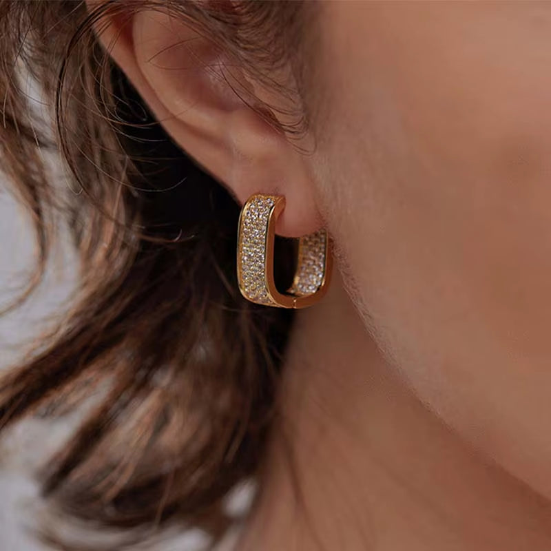 Stainless Steel Gold Silver Color Square Hoop Earrings for Women Luxury Shiny CZ Zircon Geometric Earrings Wedding Jewelry