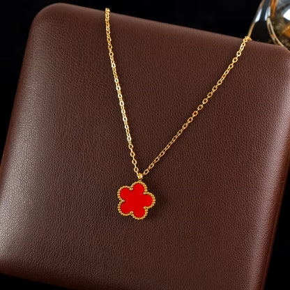 316L Stainless Steel Black Clover Plum Flower Pendant Necklace for Women Fashion Neck Chain Waterproof Jewelry Gift